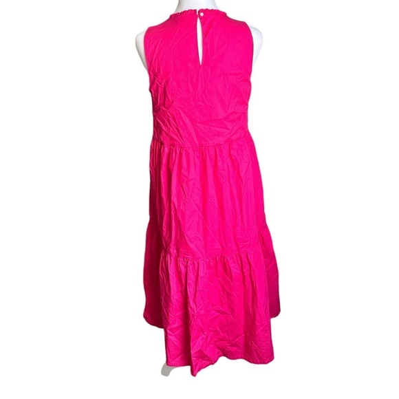 J.Crew Pink Midi Sleeveless Ruffled Neckline Tiered Pink Dress size 6 - Picture 3 of 17